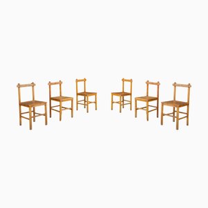 Primitive Rustic Beech Dining Chairs, France, 1950s, Set of 6