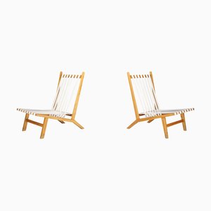 Skandinavische Mid-Century Sessel aus Buche mit New Canvas Riemen von Børge Mogensen, 1960er, 2er Set