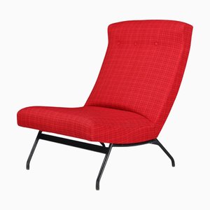 Lounge Chair in Original Red Upholstery attributed to Joseph-André Motte for Steiner, France, 1960s