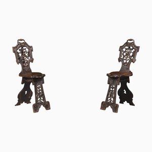 Sedie Sgabello antiche in quercia, Italia, 1850, set di 2
