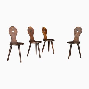 French Oak Alpine Tripod Chairs, 1950s, Set of 4