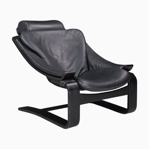 Sillón holandés vintage de madera curvada y cuero atribuido a Sonja Wasseur, años 70