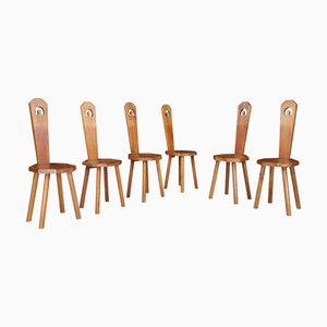 Sillas francesas esculturales de madera de haya de Charlotte Perriand, años 50. Juego de 6