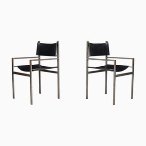Industrielle Armlehnstühle aus Stahl & Leder, Niederlande, 1960er, 2er Set
