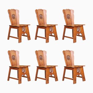 Sillas de comedor rurales de roble, España, años 50. Juego de 6