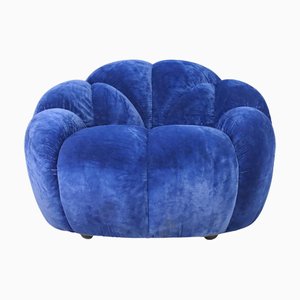 Italian Blue Velvet Lounge Chair by Mario Bellini, 1970s