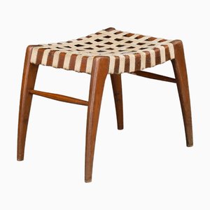 Tabouret en Chêne Tissé attribué à Jan Vaněk pour Krásná Jizba, Tchécoslovaquie, 1940s