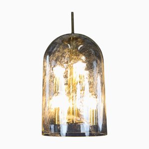 Lampada a sospensione in vetro fumé e ottone di Doria Leuchten, Germania, anni '70