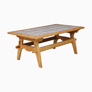 Scandinavian Modern Oak Coffee Table with Tiled Top, Denmark, 1950s