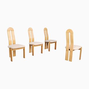 Sedie da pranzo moderne in quercia con schienale alto e rivestimento Teddy, Scandinavia, anni '70, set di 4