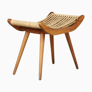 Mid-Century Modern Hocker mit Sitz aus geflochtenem Seil, Tschechoslowakei, 1960er