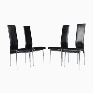 Mid-Century Modern Leather Dining Chairs attributed to Giancarlo Vegni for Fasem, 1990s, Set of 4