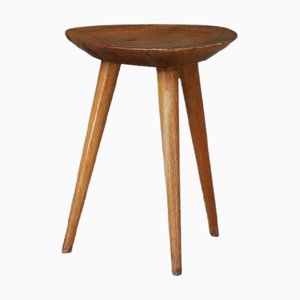 Rustic Ash Tripod Stool, France, 1950s