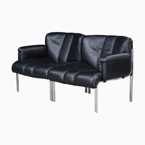Hans Eichenberger zugeschriebene Eurochairs aus schwarzem Leder für Girsberger, Schweiz, 1970, 2er Set