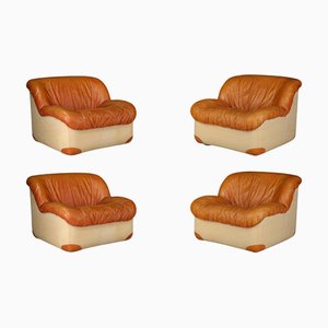 Sillones Mid-Century modernos de cuero coñac patinado atribuidos a Guido Faleschini, 1960