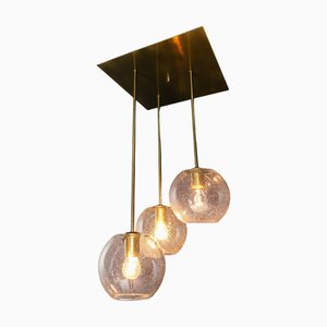 Mid-Century Modern Brass Ceiling Light with 3 Glass Globe Pendants, Germany, 1970