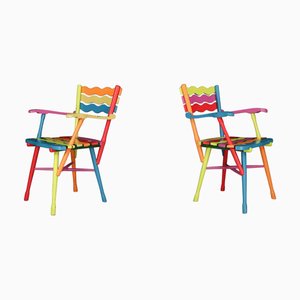 Chaises Mid-Century Folk Art en Hêtre Peint, France, 1960s, Set de 2