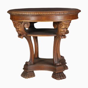Neoclassical Italian Round Walnut Center Table with Carved Figural Legs, 1920s
