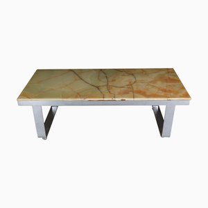 Mesa de centro italiana Mid-Century moderna de cromo y ónix, años 70