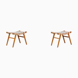Tabourets Mid-Century avec Sièges en Toile, République Tchèque, 1960s, Set de 2