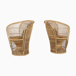 Bohemian Wicker Emmanuelle Peacock Chairs, France, 1950s, Set of 2