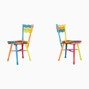 Chaises Mid-Century Folk Art en Hêtre Peint, France, 1960s, Set de 2