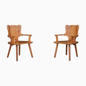Monumentale schwedische Sessel aus Kiefernholz, 1950er, 2er Set