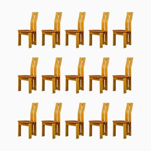 Mid-Century Modern Elmwood Highback Dining Chairs, France, 1970, Set of 16