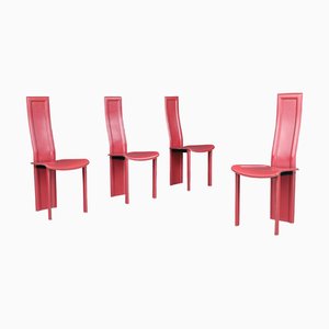 Sedie da pranzo Alice in pelle rossa attribuite a Giorgio Cattelan, Italia, 1980, set di 4