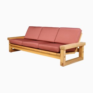 Französisches Mid-Century Sofa aus Kiefernholz mit Originalbezug, 1970er