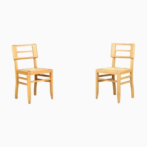 Mid-Century Modern French Oak and Cane Side Chairs attributed to Pierre Cruège, 1940, Set of 2