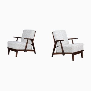 Mid-Century Modern Sculptural Oak Lounge Chairs, Czech, 1950s, Set of 2