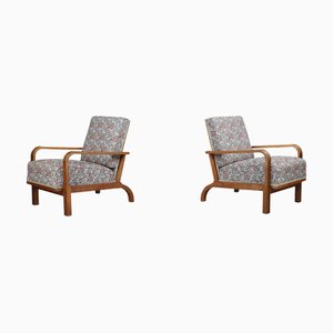 Reclining Armchairs in Original Floral Upholstery, Czechoslovak, 1930s, Set of 2