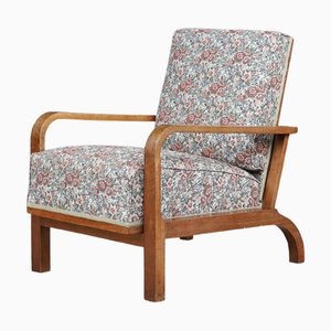 Reclining Armchair in Original Floral Upholstery, Czechoslovak, 1930s