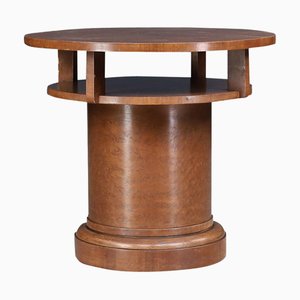 Art Deco Round Birch Pedestal Table with Storage, Czechoslovak, 1930s
