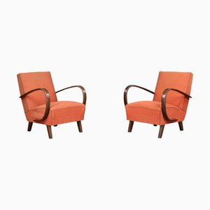 Bentwood Armchairs with Original Upholstery from Jindrich Halabala, 1940s, Set of 2