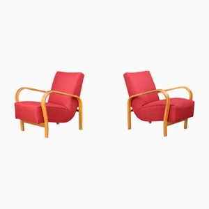 Upholstered Bentwood Armchairs attributed to Karel Koželka & Antonín Kropáček, 1940s, Set of 2