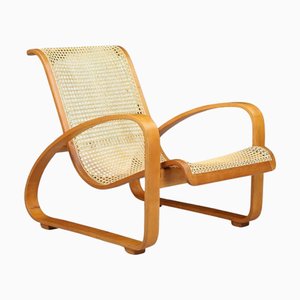 Mid-Century Modern Bentwood and Wicker Lounge Chair, Italy, 1960s