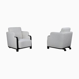 Art Deco Armchairs in Bouclé and Black Lacquered Wood, Prague, 1930s, Set of 2