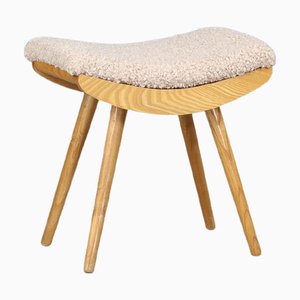 Mid-Century Modern Hocker aus Buchenholz & New Teddy Polsterung, Tschechoslowakei, 1960er