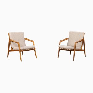Mid-Century Lounge Chairs in French Ash with New Teddy Upholstery, 1960s, Set of 2