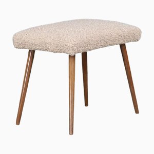 Mid-Century Moderner Buchenholz Hocker mit New Teddy Bezug, Cz, 1960er