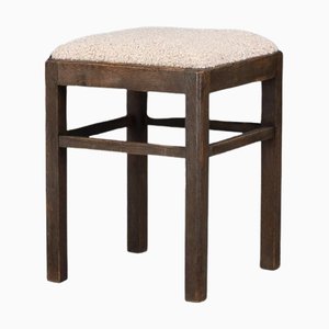 Mid-Century Modern Beechwood Stool with Teddy Bouclé Upholstery, 1950s