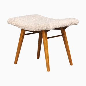 Sgabello Mid-Century moderno in faggio con rivestimento Teddy New, Cecoslovacchia, anni '60