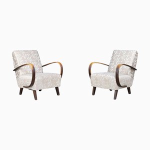 Bentwood Lounge Chairs with Original Upholstery from Jindřich Halabala, 1940s, Set of 2
