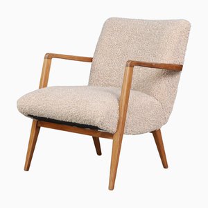 Mid-Century Modern Walnut Armchair with Teddy Upholstery, Italy, 1950s