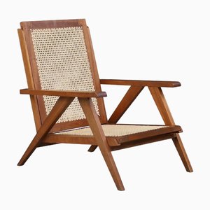 French Mid-Century Modern Teak and Cane Armchair by Charlotte Perriand, 1950s