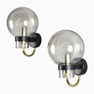 Brass and Blown Glass Wall Sconces from Glashütte Limburg, 1970s, Set of 2