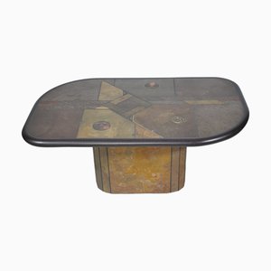 Table Basse Brutaliste en Pierre et Cuivre par Paul Kingma, 1970s