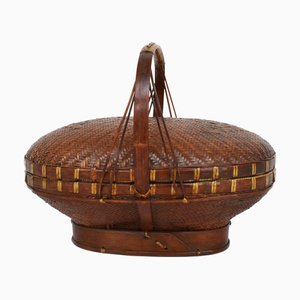 Cesto antico in paglia intrecciata, Cina, 1900